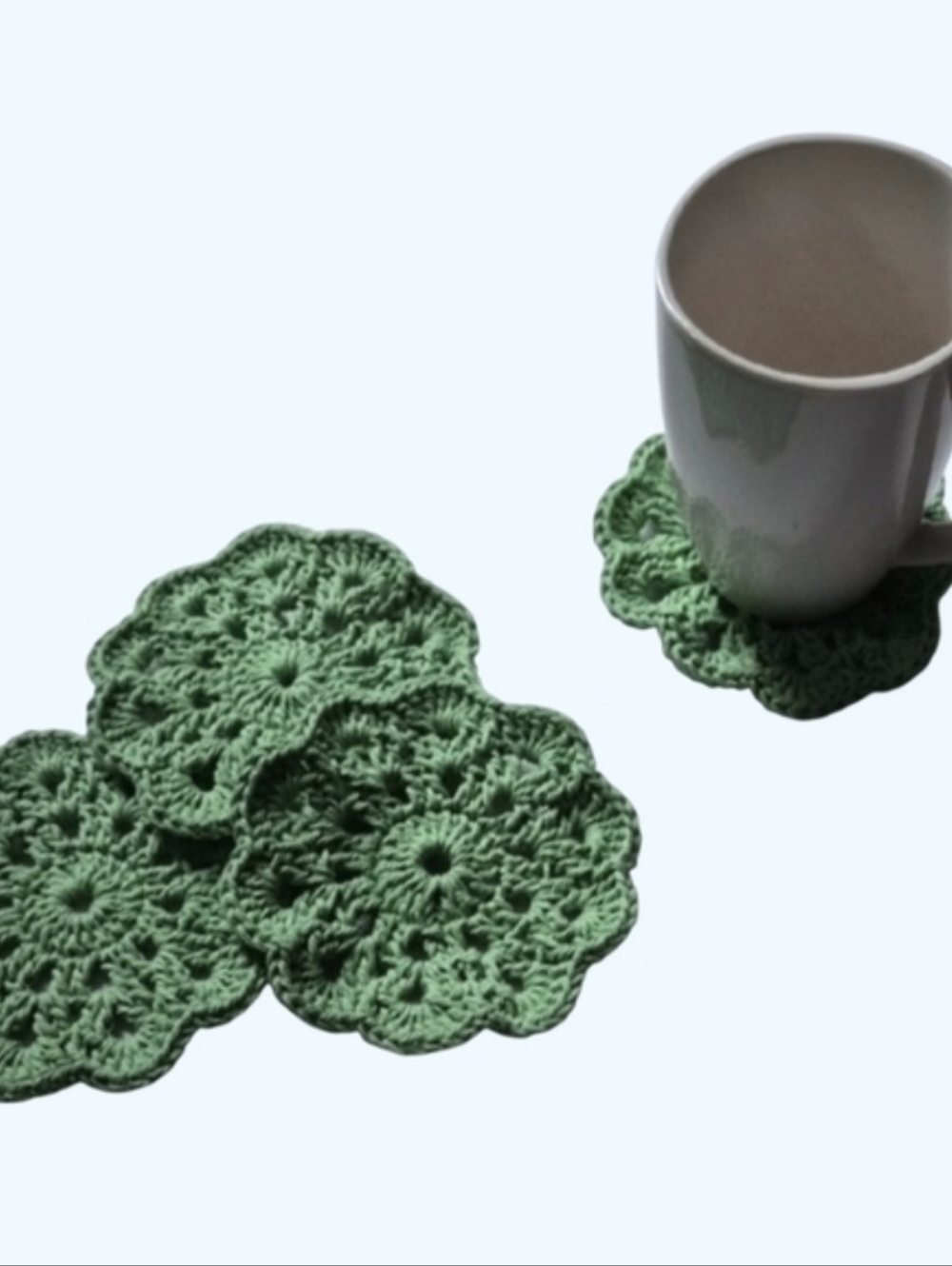 Ecofriendly Cotton Flower Coaster Set of 4-Handmade Crocheted-Vintage Green